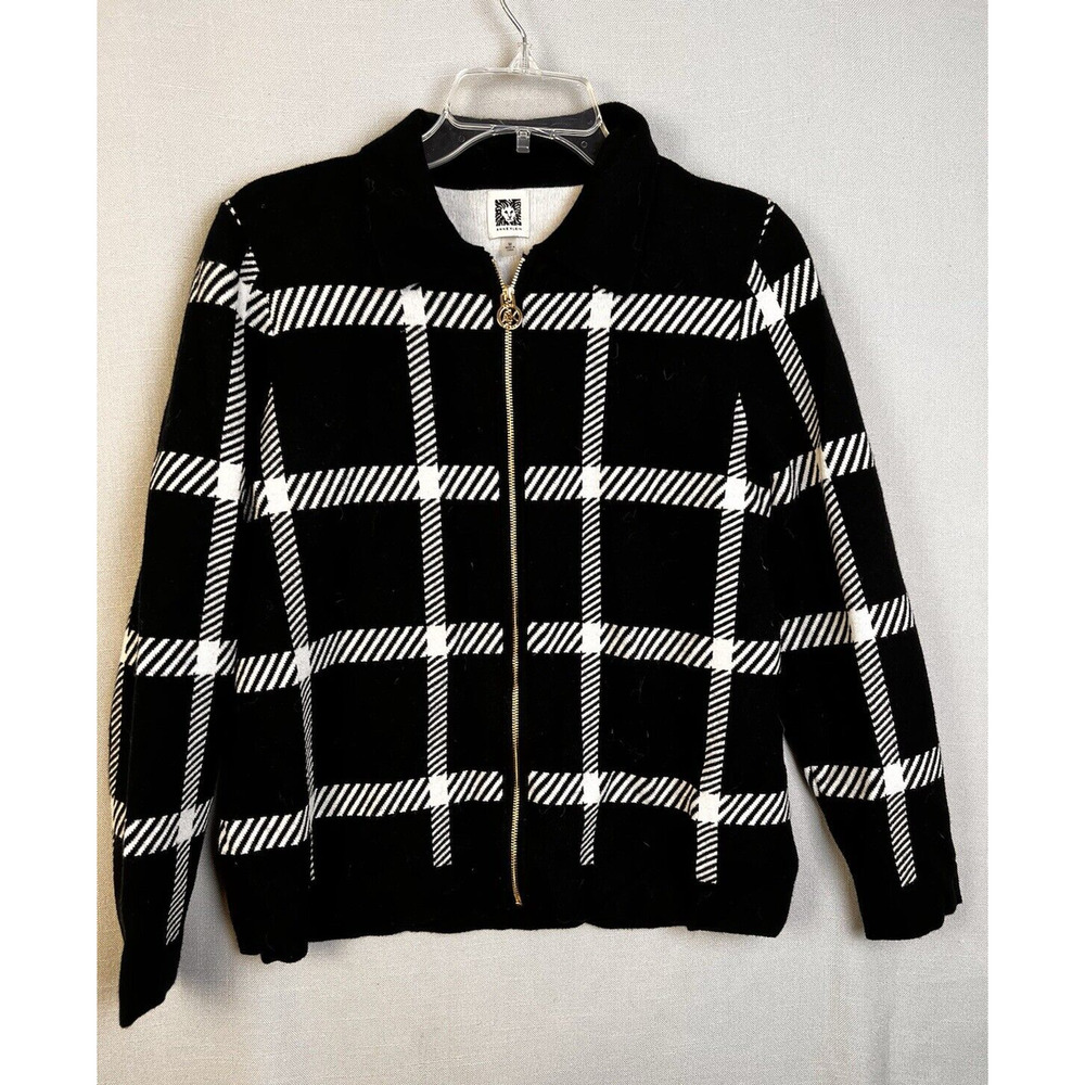 Anne Klein Zip Front Jacket Women's Medium Black White Office Business Casual